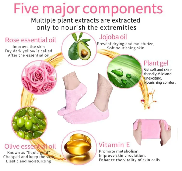 Spa Gel Socks for Women and Men – Moisturizing and Repairing Silicone Socks for Cracked Heels, Dry Feet, and Callus Removal | Jojoba Oil, Vitamin E, Olive Oil Infused | Washable and Reusable | One Size Fits All